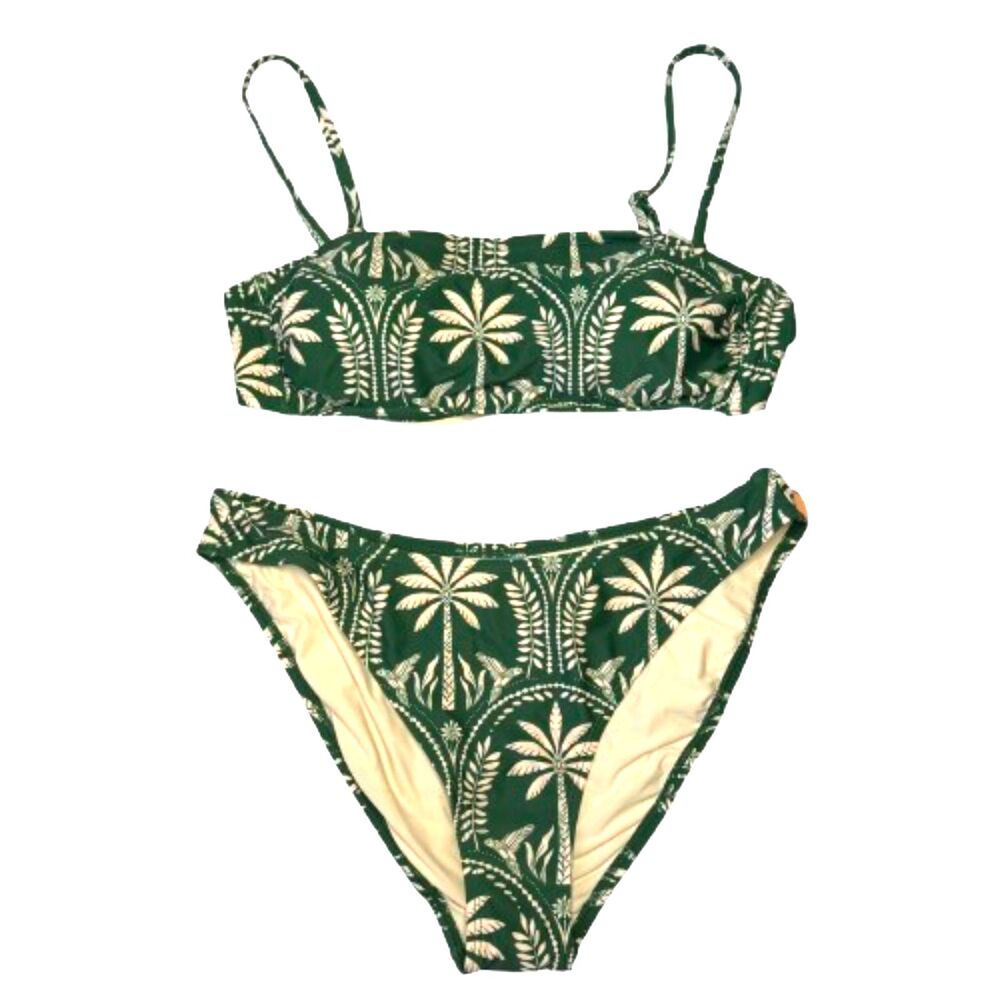 Shade & Shore NWT Green Palm Tree Print Bandeau Resort Bikini Set Size L